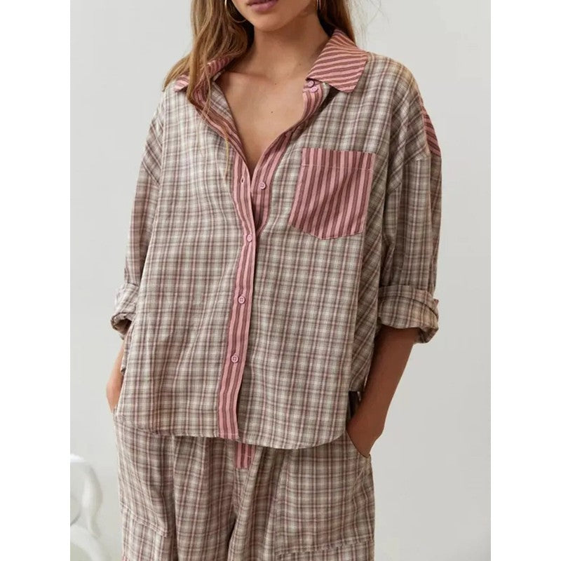 Women's Button-Up Pajama Set - Mixed Pattern
