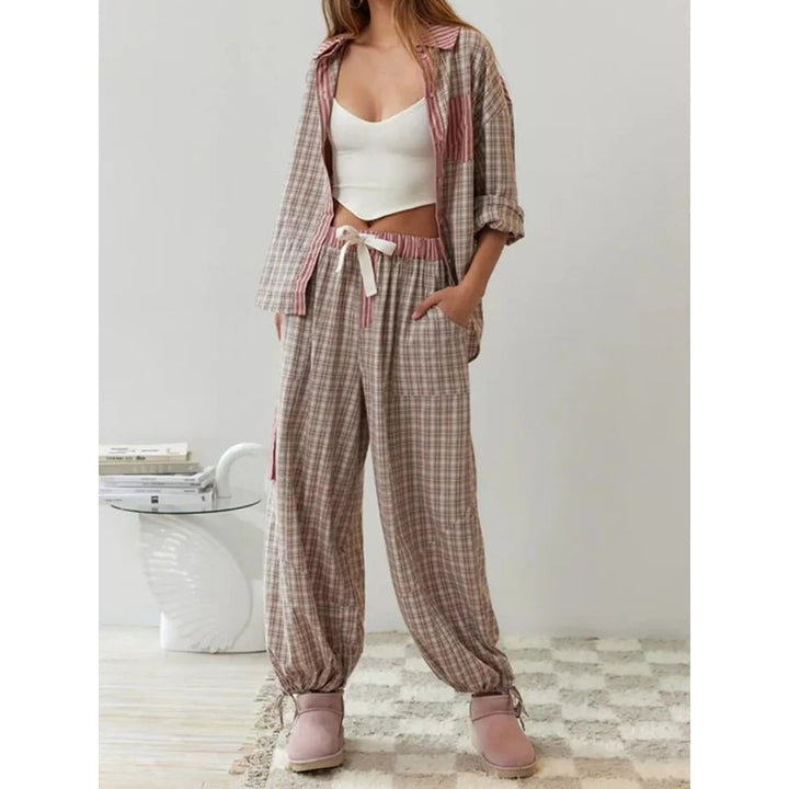 Women's Button-Up Pajama Set - Mixed Pattern