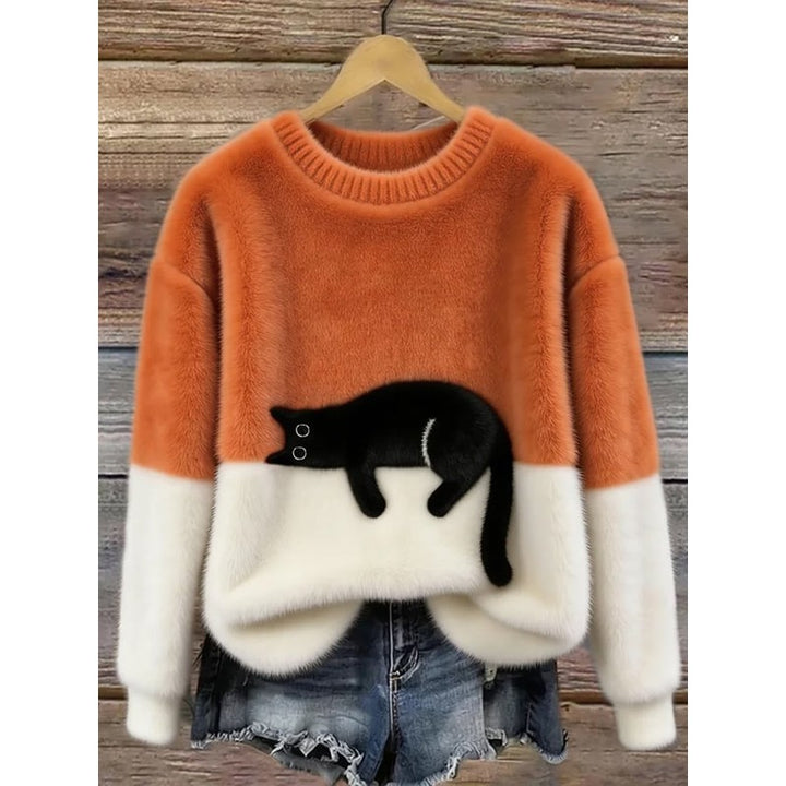 Women's Cat Graphic Sweater - Color Block