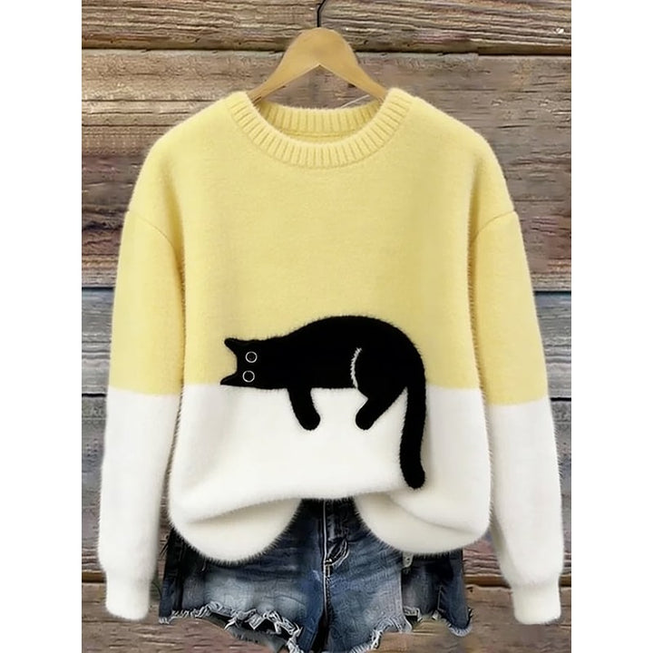 Women's Cat Graphic Sweater - Color Block