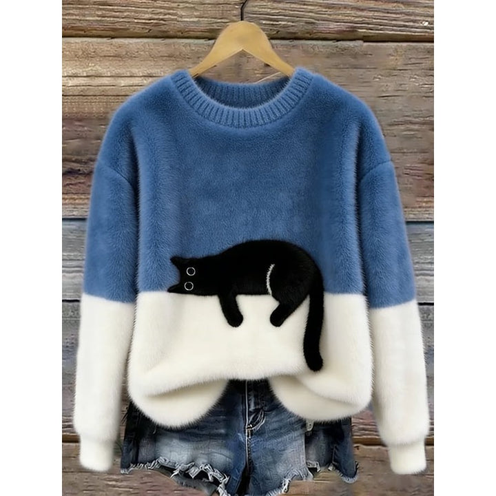 Women's Cat Graphic Sweater - Color Block
