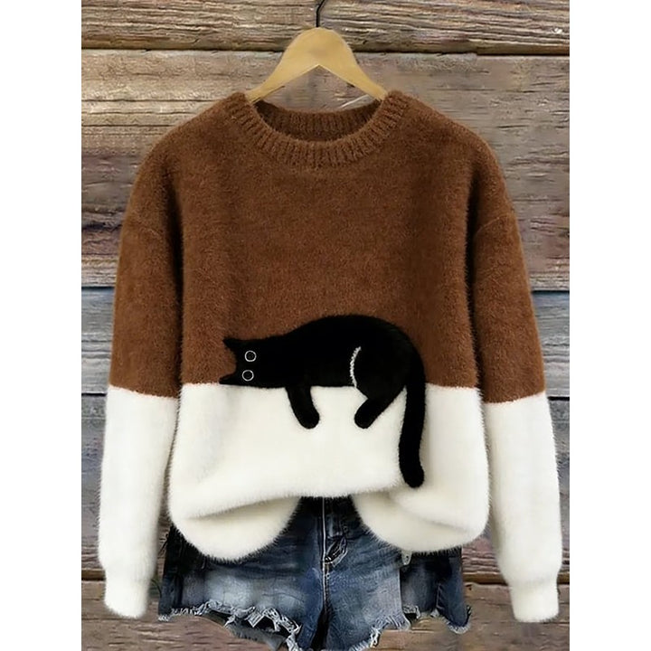 Women's Cat Graphic Sweater - Color Block