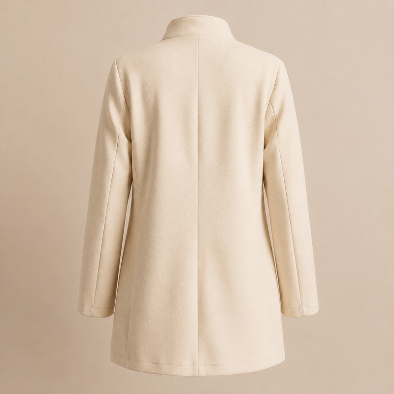 Women's Collarless Button Front Coat - Semi-Fitted Silhouette