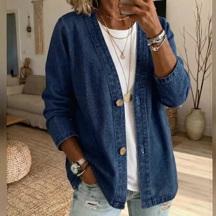 Women's Collarless Button-Up Jacket - -Style