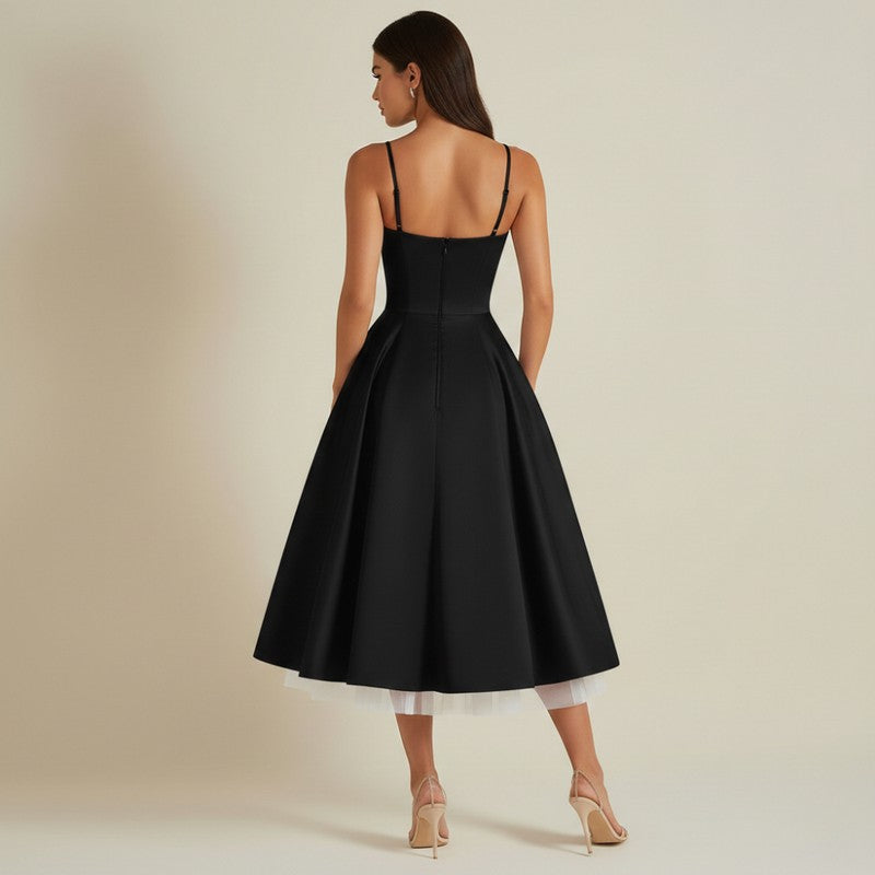 Women's Corset Midi Dress - Thin Straps