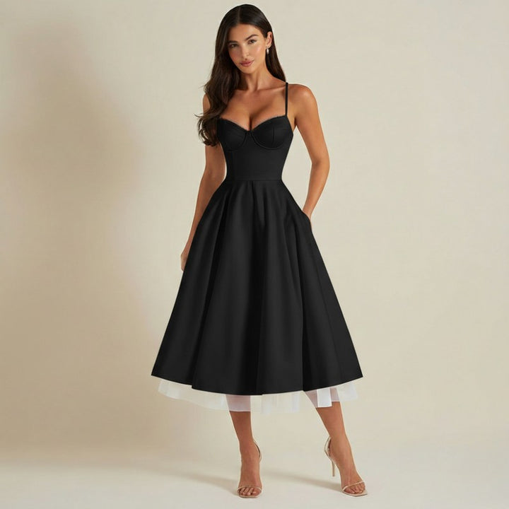 Women's Corset Midi Dress - Thin Straps