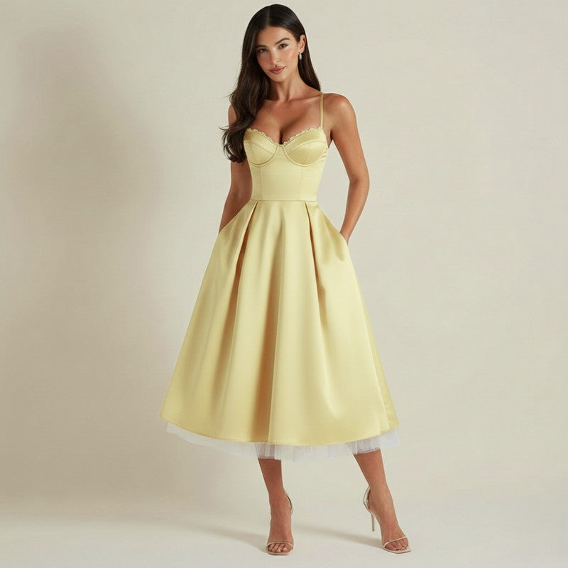 Women's Corset Midi Dress - Thin Straps