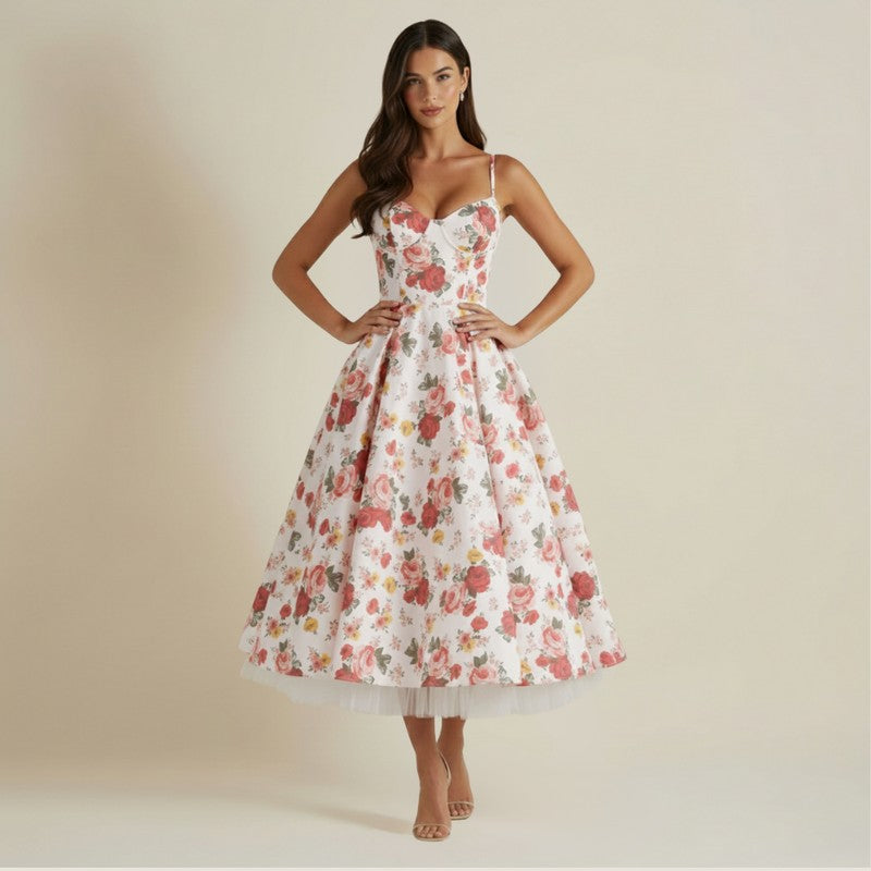 Women's Corset Midi Dress - Thin Straps