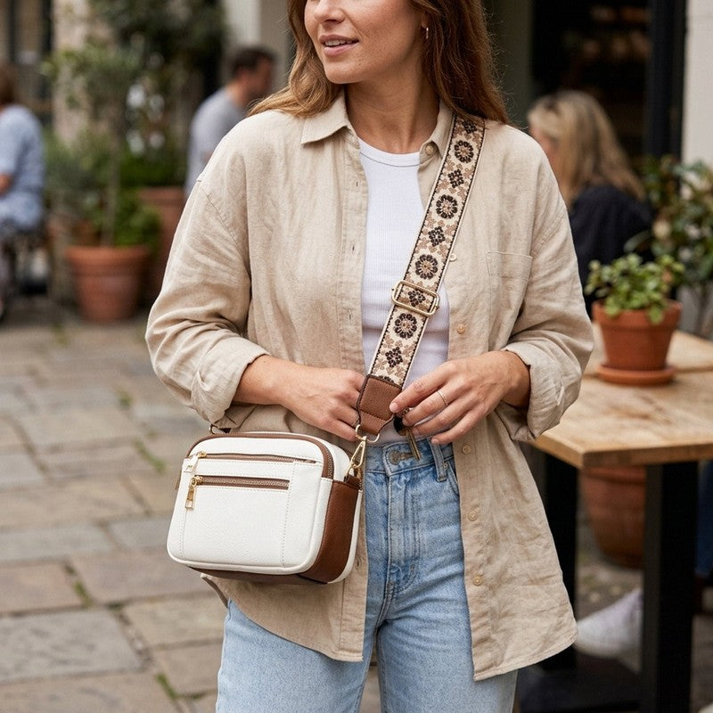 Women's Crossbody Bag - Adjustable Floral Strap