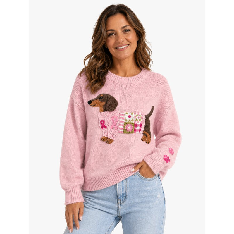 Women's Dachshund Motif Sweater - Oversized Fit