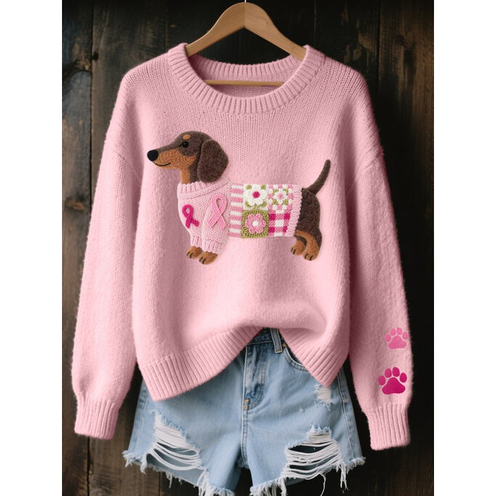 Women's Dachshund Motif Sweater - Oversized Fit