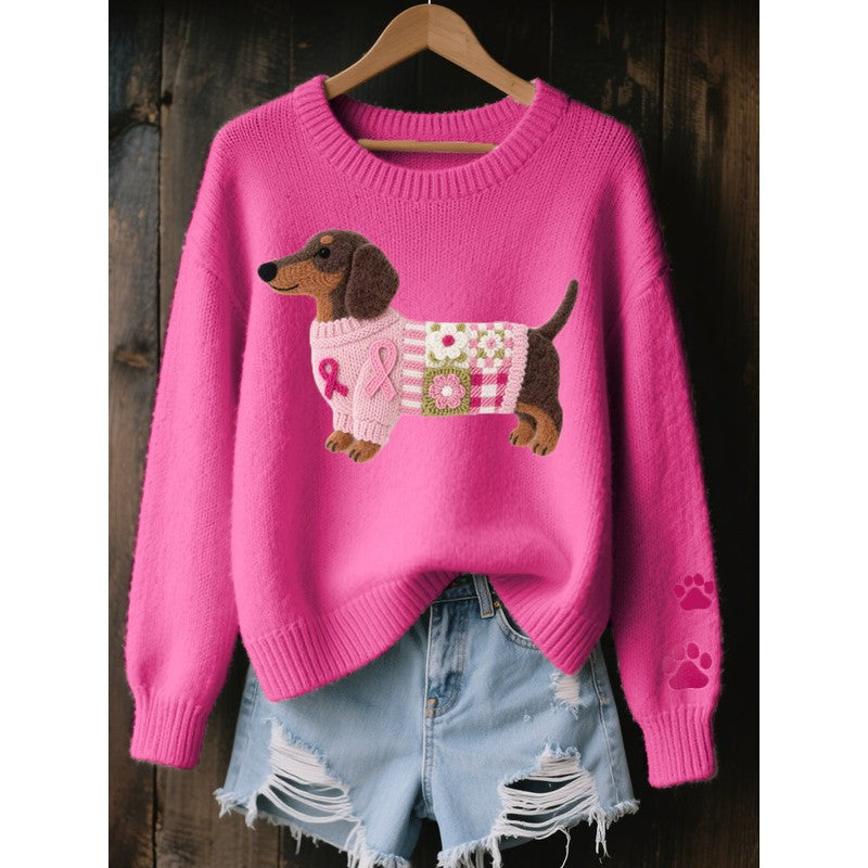 Women's Dachshund Motif Sweater - Oversized Fit