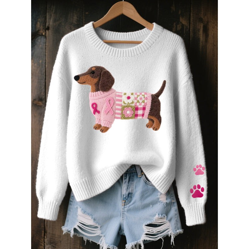 Women's Dachshund Motif Sweater - Oversized Fit
