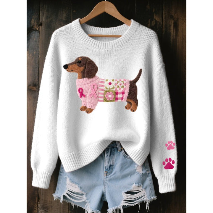 Women's Dachshund Motif Sweater - Oversized Fit
