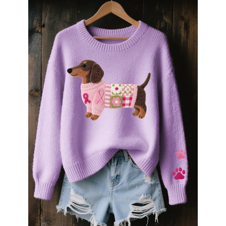 Women's Dachshund Motif Sweater - Oversized Fit