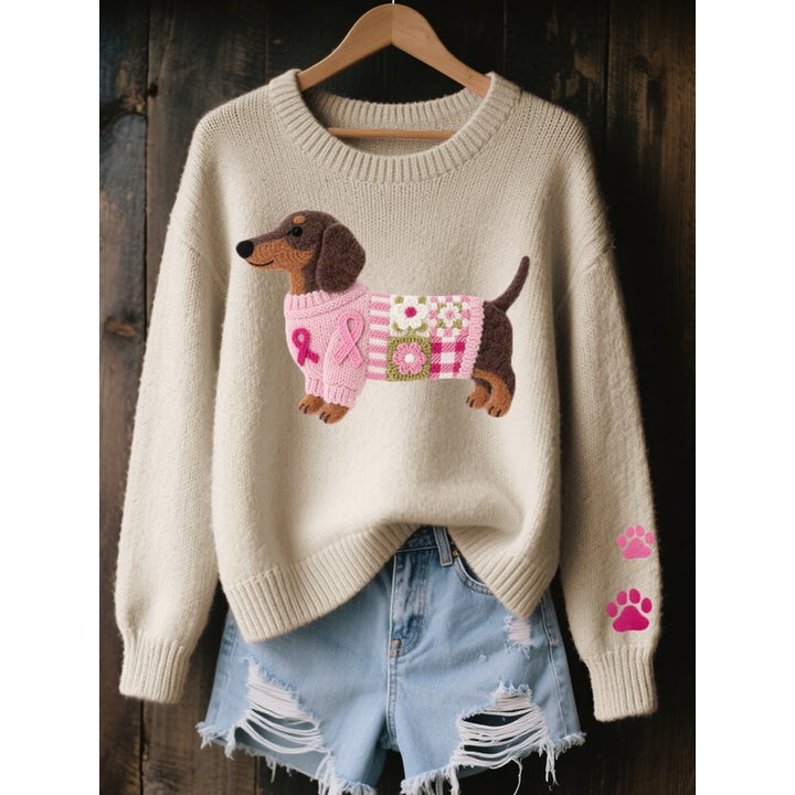 Women's Dachshund Motif Sweater - Oversized Fit