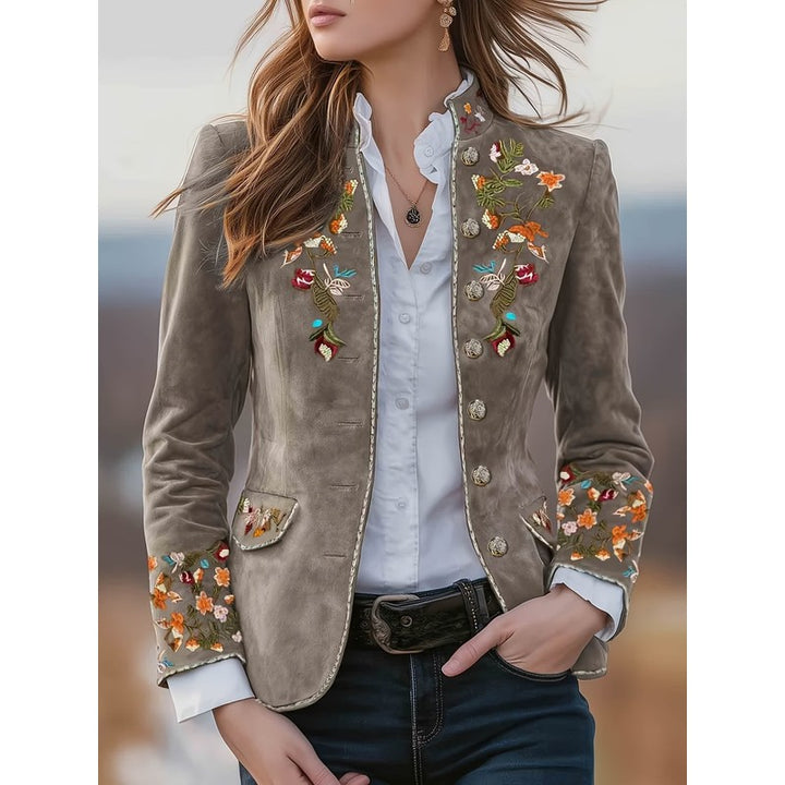 Women's Embroidered Jacket - Stand-Up Collar
