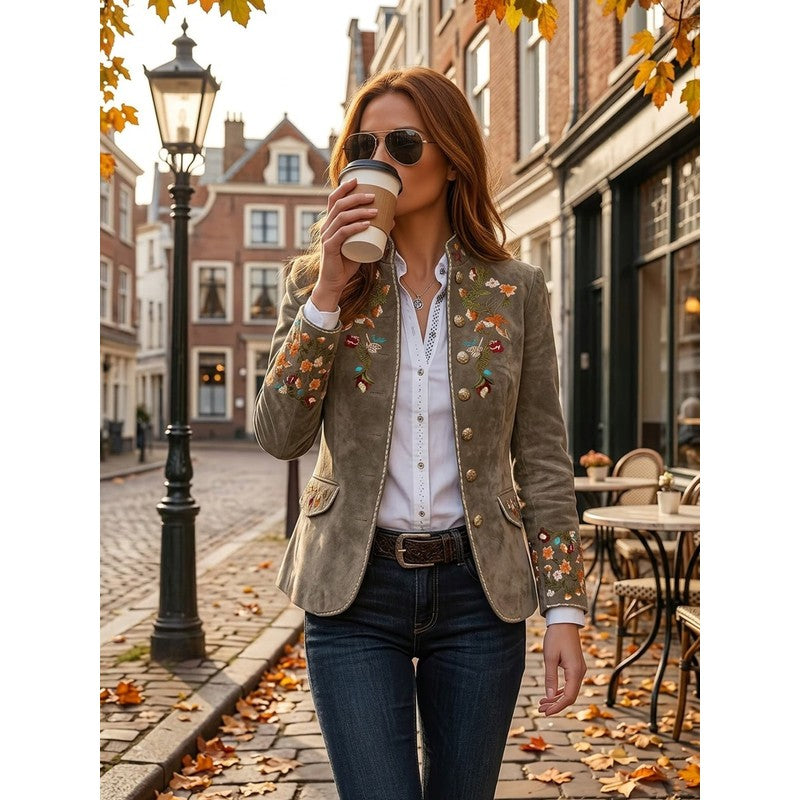 Women's Embroidered Jacket - Stand-Up Collar