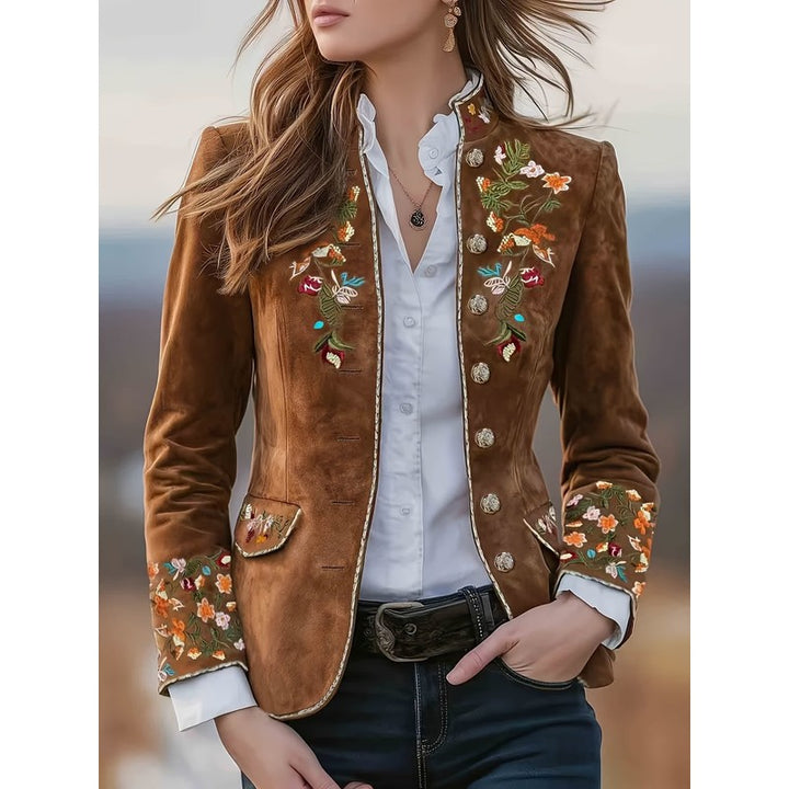 Women's Embroidered Jacket - Stand-Up Collar