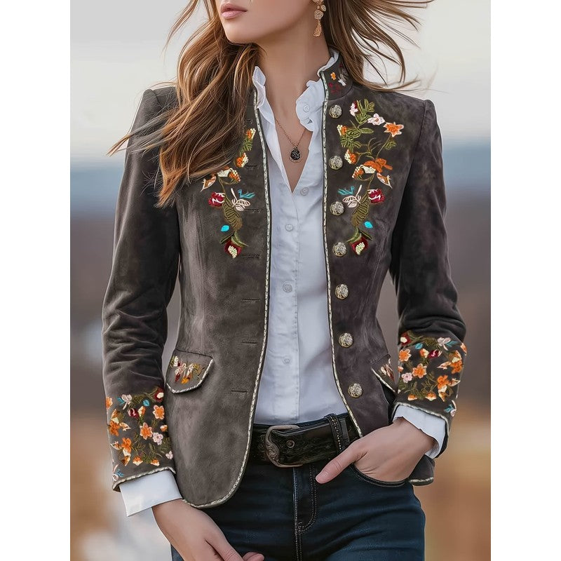 Women's Embroidered Jacket - Stand-Up Collar