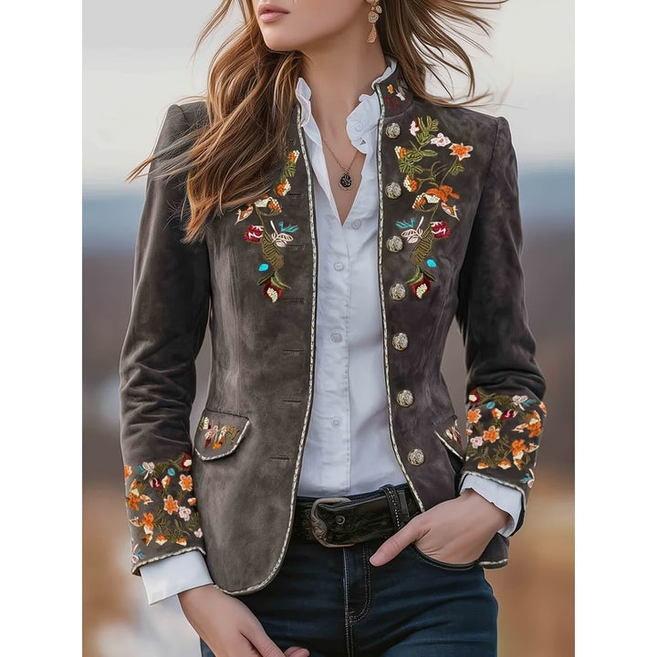 Women's Embroidered Jacket - Stand-Up Collar