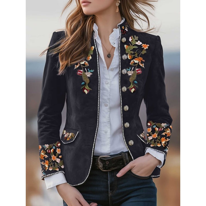 Women's Embroidered Jacket - Stand-Up Collar