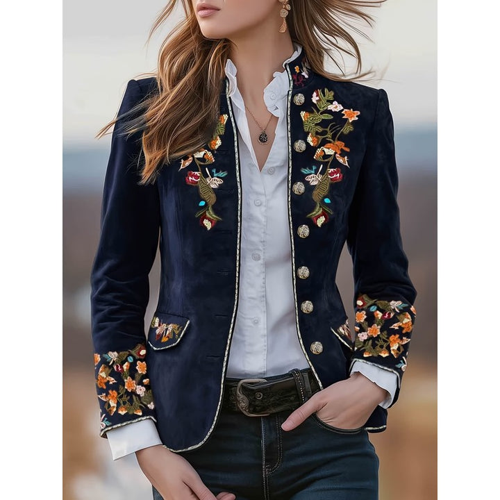 Women's Embroidered Jacket - Stand-Up Collar