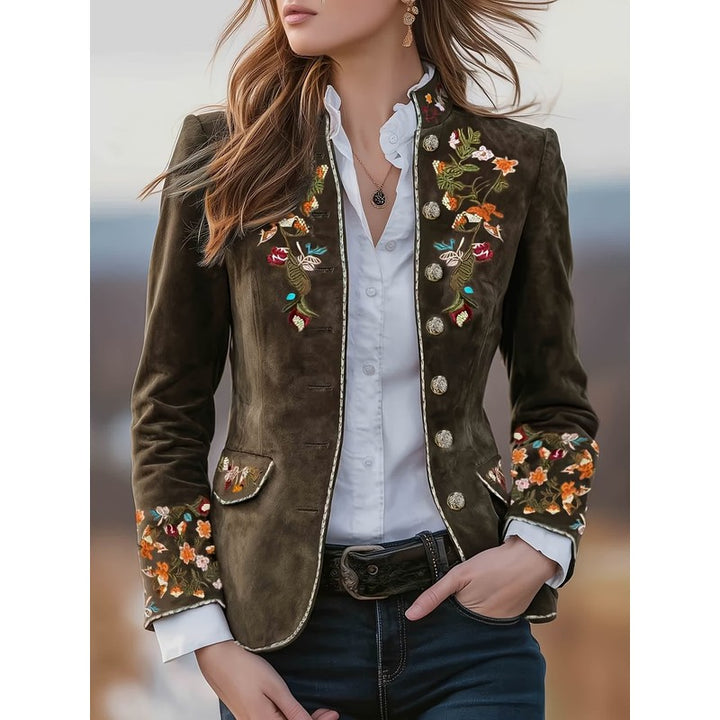 Women's Embroidered Jacket - Stand-Up Collar