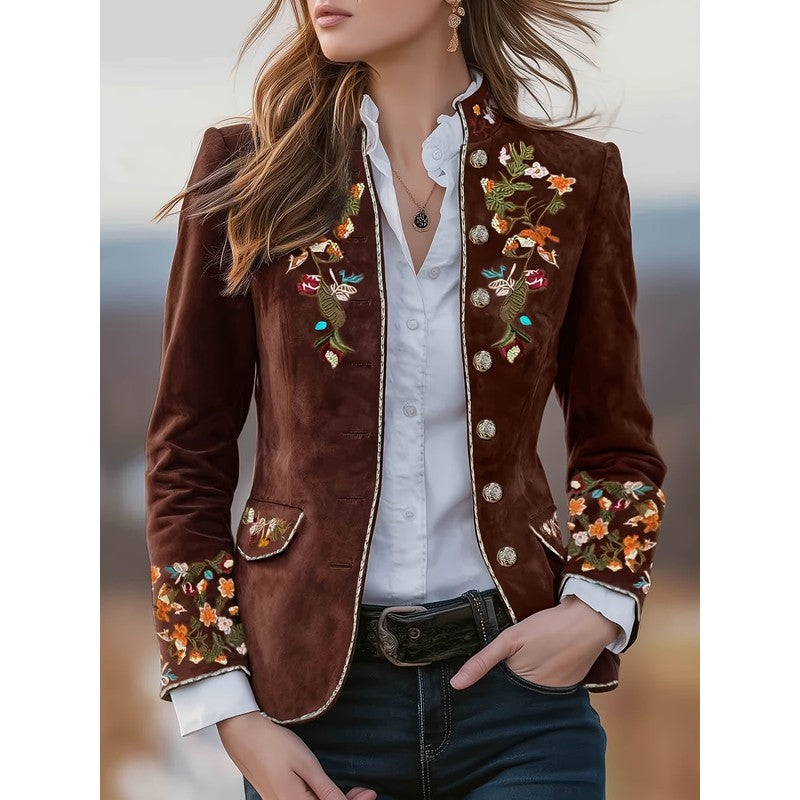 Women's Embroidered Jacket - Stand-Up Collar