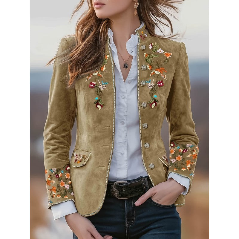 Women's Embroidered Jacket - Stand-Up Collar