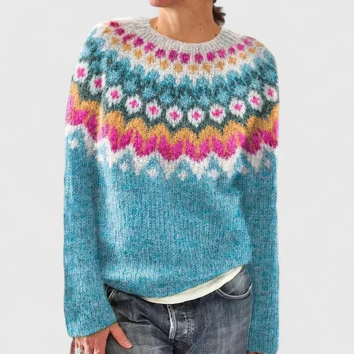 Women's Fair Isle Crew Neck Sweater - Nordic Pattern