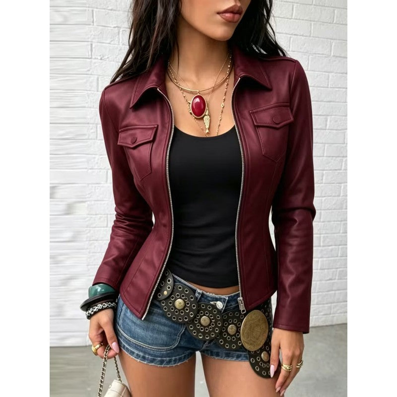 Women's Fitted Cropped Jacket - Pointed Collar