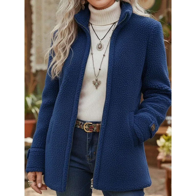 Women's Full-Zip Jacket - Stand Collar with Front Pockets