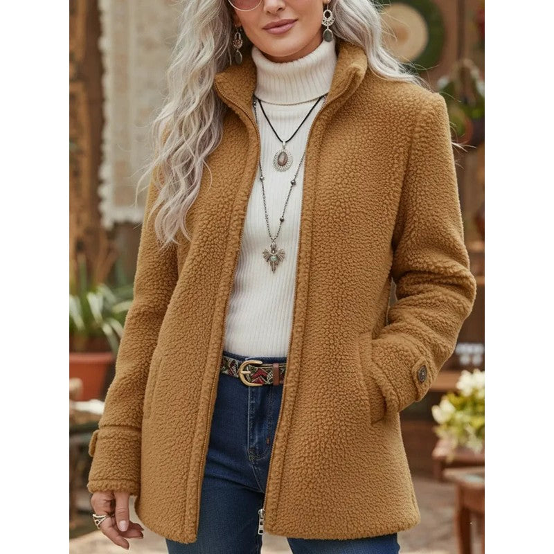 Women's Full-Zip Jacket - Stand Collar with Front Pockets