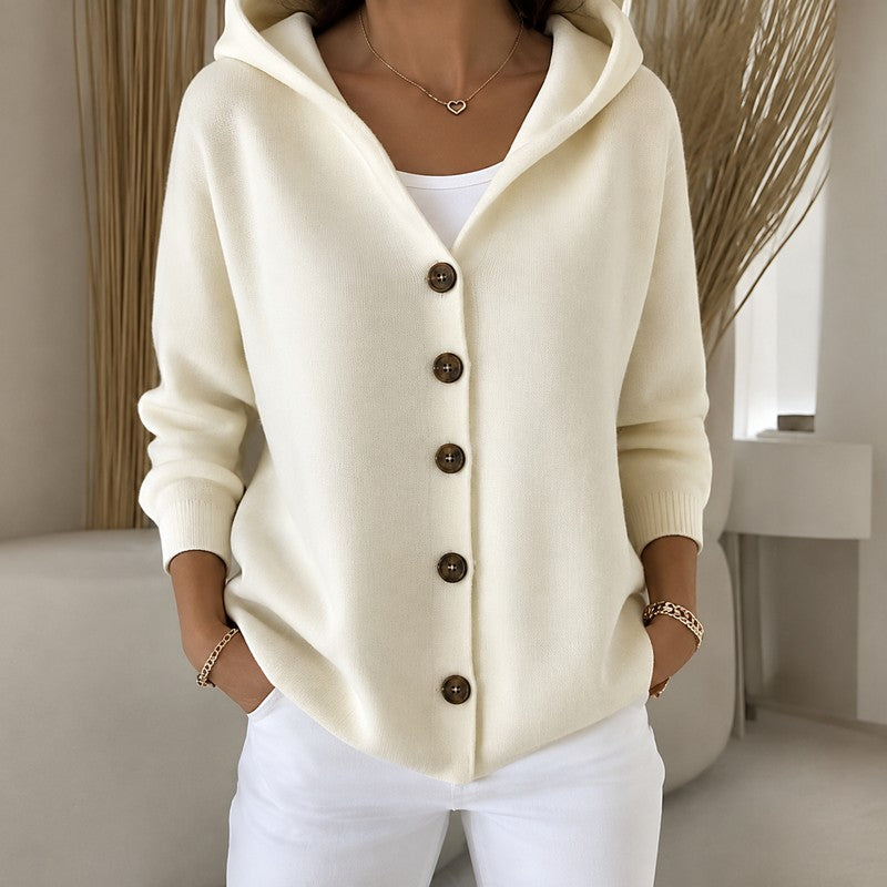 Women's Hooded Knit Cardigan - Button-Front