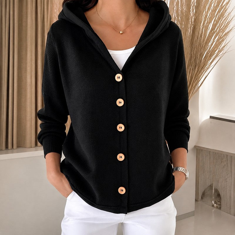 Women's Hooded Knit Cardigan - Button-Front