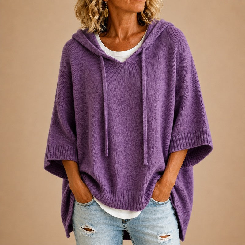 Women's Hooded Knit Sweater - Oversized Poncho Style