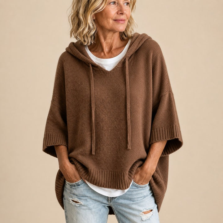 Women's Hooded Knit Sweater - Oversized Poncho Style