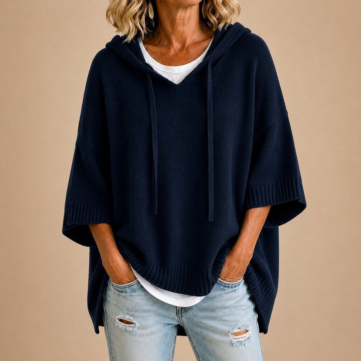 Women's Hooded Knit Sweater - Oversized Poncho Style