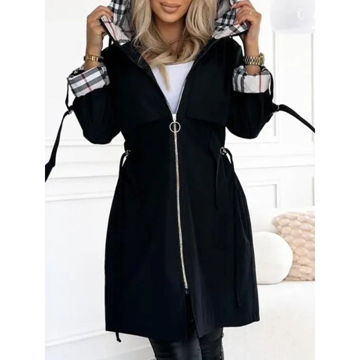 Women's Hooded Trench Coat - Longline with Adjustable Waist