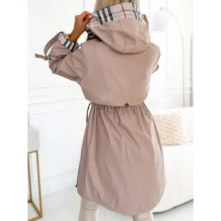 Women's Hooded Trench Coat - Longline with Adjustable Waist