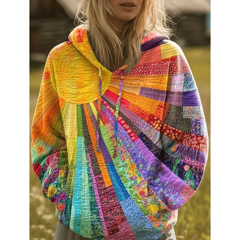 Women's Hoodie - Boho Sunburst Patchwork Print