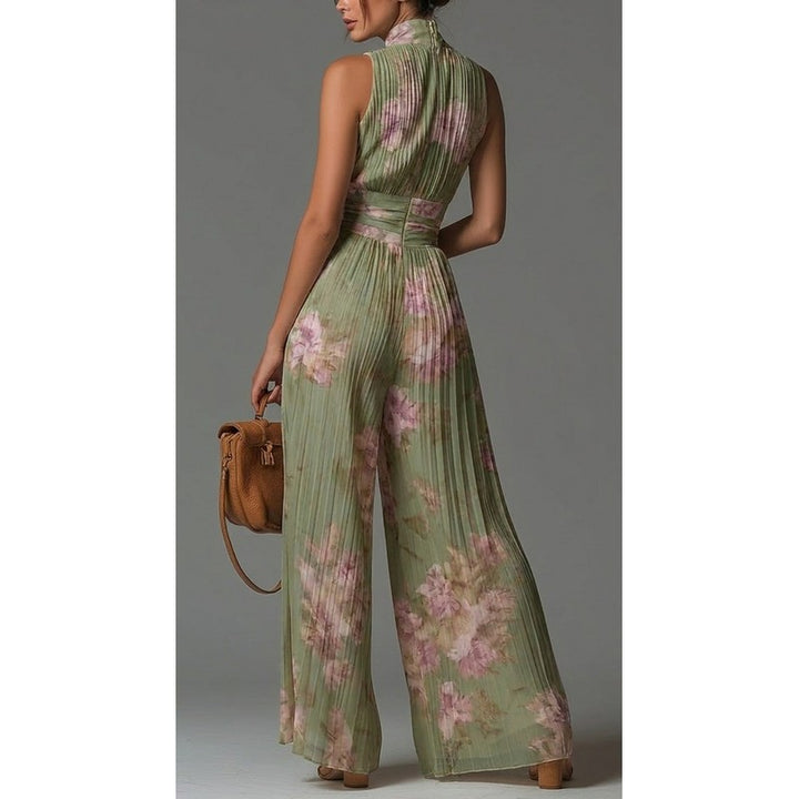 Women's Jumpsuit - Deep V-Neck Wide-Leg