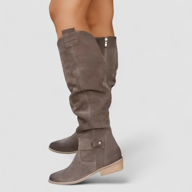 Women's Knee-High Boots - Pointed Toe with Side Zip