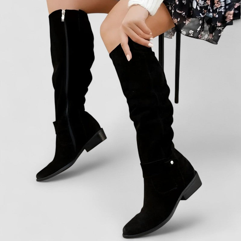 Women's Knee-High Boots - Pointed Toe with Side Zip