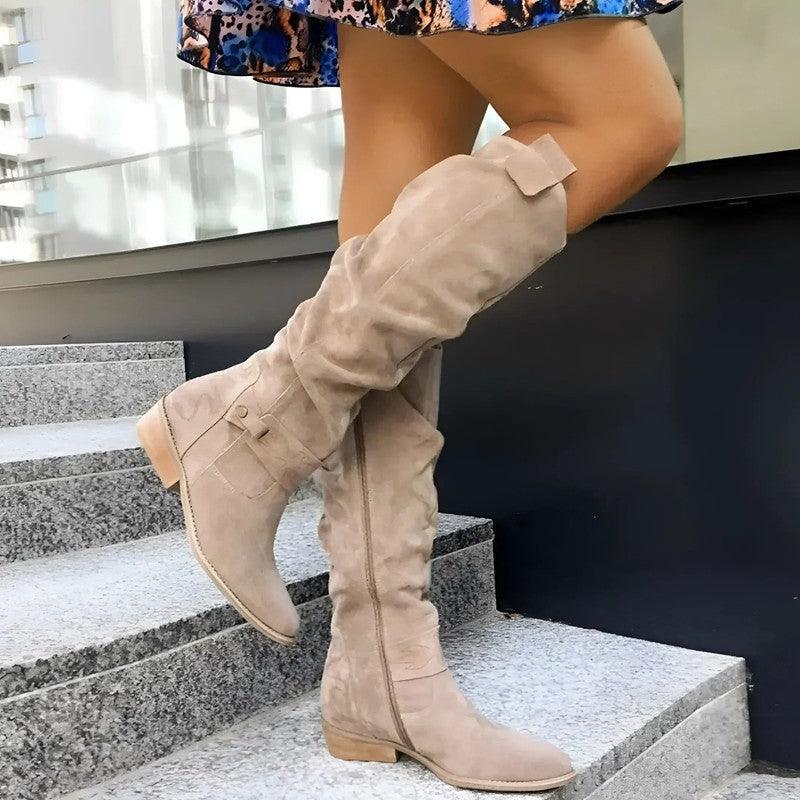 Women's Knee-High Slouchy Boots - Side Zip