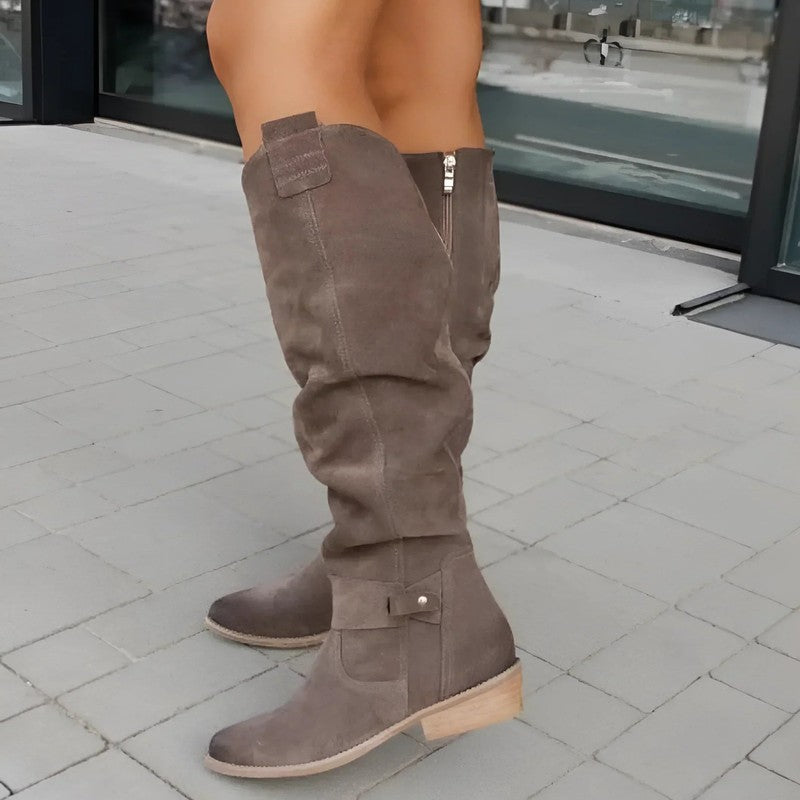 Women's Knee-High Slouchy Boots - Side Zip