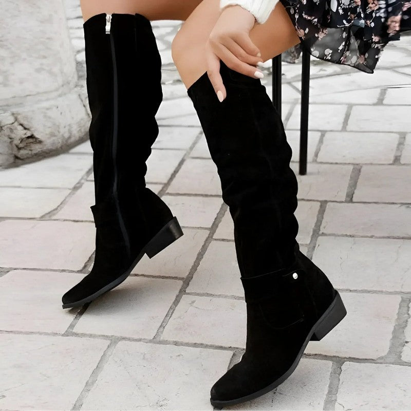 Women's Knee-High Slouchy Boots - Side Zip