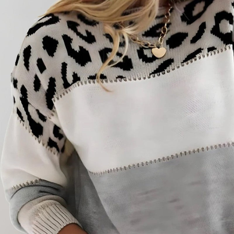 Women's Leopard Print Sweater - Colour Block