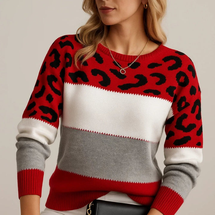 Women's Leopard Print Sweater - Colour Block
